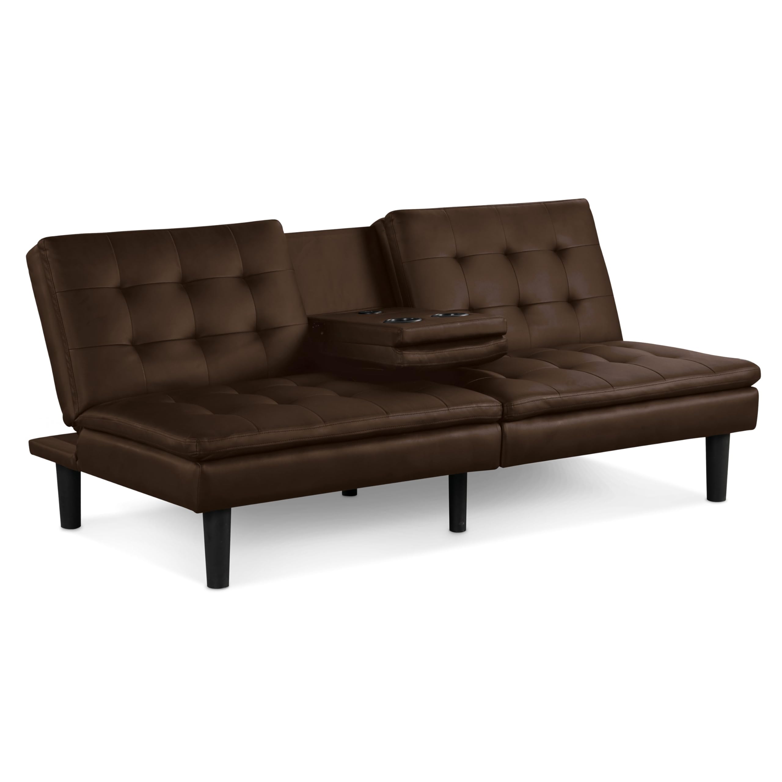 Furniture of America Fallein Modern Contemporary Wood 71.5-inch Futon Sofa Bed with Drop-Down Table, Cup Holders, USB-A Charger, Biscuit Tufting for