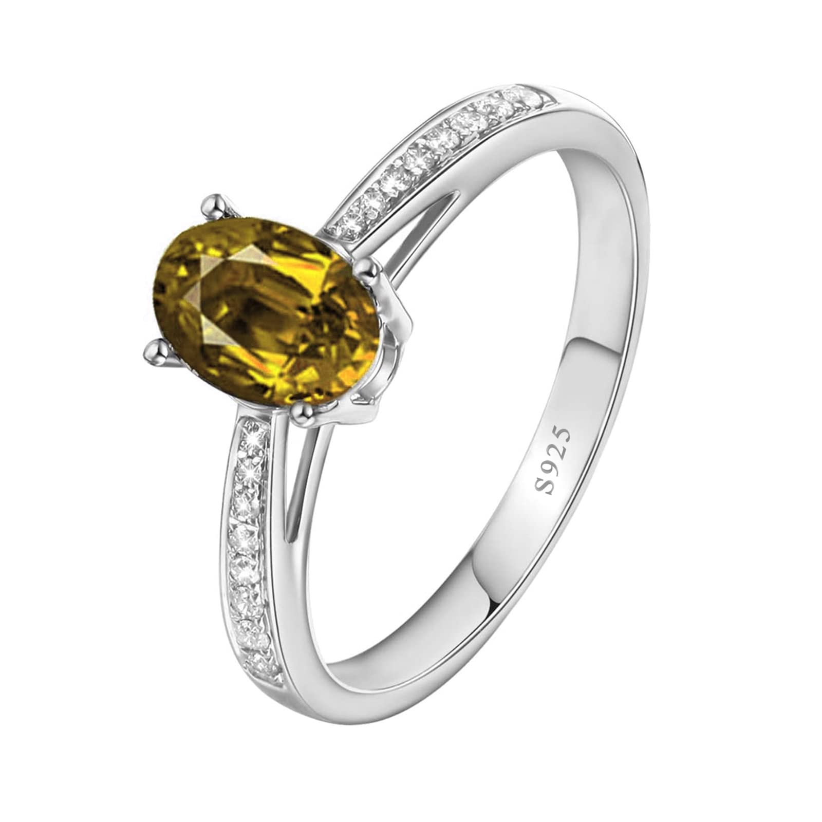 Daesar Anello Fidanzamento Donna, Anello da Donna in Argento 925 Classica 4 Griffe Ovale Zirconi Giallo Anello Anniversario Argento