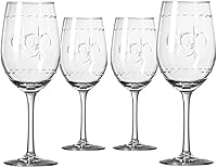 Rolf Glass Fleur de Lis Stemmed White Wine Glasses Set of 4, 12oz - Diamond Wheel Engraved, Lead-Free, Made in USA