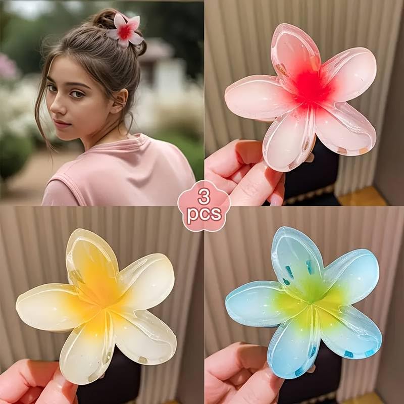 Image of Cerrito 3 Pcs Big Flower Hair Claw Clips Set, Gradient Lily Design, Strong Hold Hair, Stylish Accessories for Women & Girls, Cute Hair Grips, Perfect for Daily Use, Travel, Party, Gifting, Multicolor