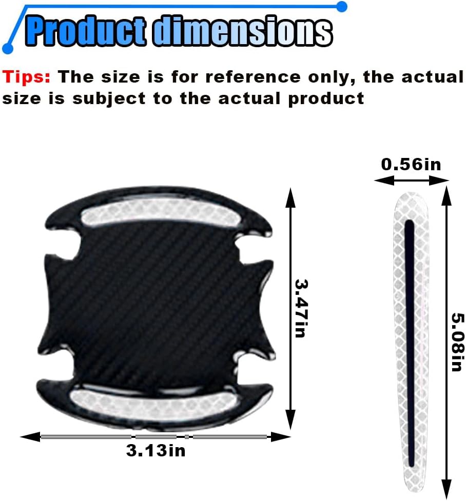 BDZMC 8PCS Reflective Car Door Handle Protector Sticker, Carbon Fiber Auto Door Handle Cup Paint Guard Protective Film, Anti-Scratches Car Door Handle Bowl Sticker, Self-Adhesive & Non-Marking (White)
