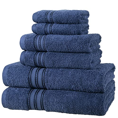 Erina Towel Set Of 6; 2 Bath Towels, 2 Hand Towels And 2 Washcloths - Heavy Gsm 100% Ring Spun Combed Cotton Quick Drying Absorbent Thick Bathroom Towel Soft Hotel Quality For Bath And Spa (Navy) #TOP1