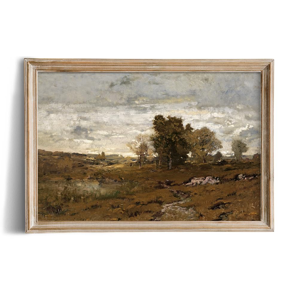 Rustic Farmhouse Wall Art Decor - 24x36 Large Unframed Rolled Canvas - Boho Landscape Picture - Rustic Vintage Decor for Living Room - Antique French Poster - Wilderness Neutral Moody Oil Painting