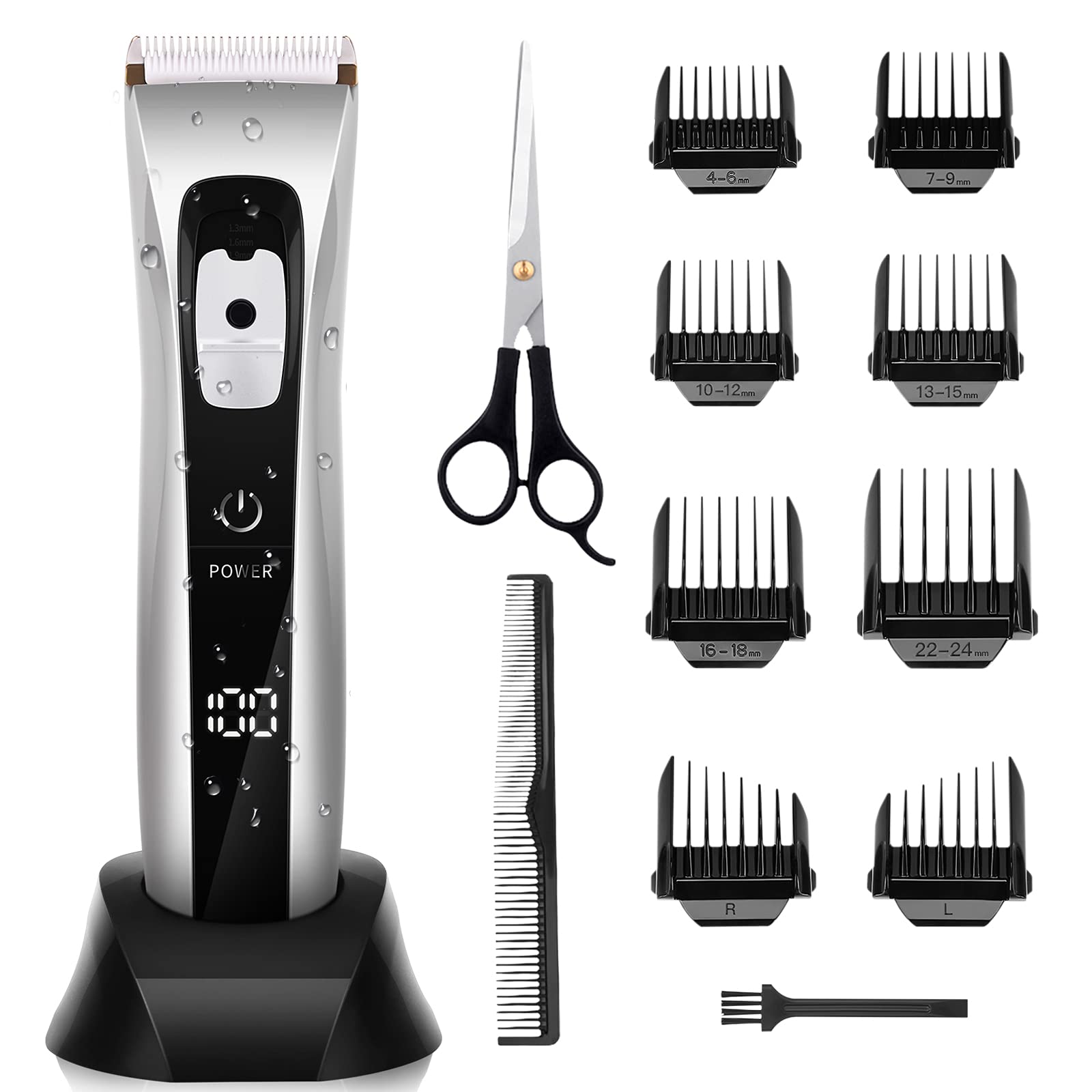 Profi Kabellos Haarschneidemaschine Set, Haarschneider Bartschneider für Herren, Haarschneidemaschine Wasserdicht mit LCD-Display, 150 Min Laufzeit, 8 Aufsätzen