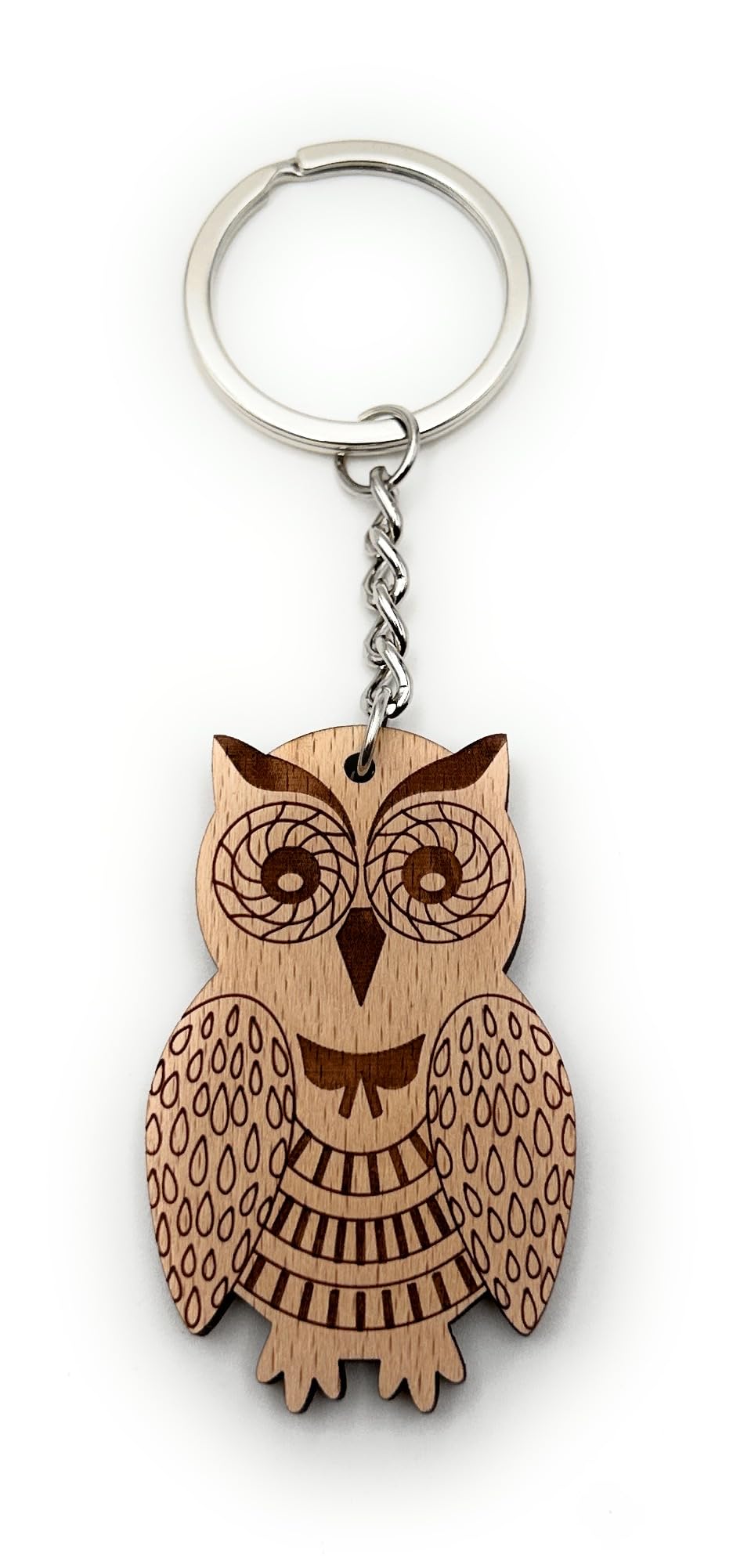 H-Customs Owl Eagle with Pattern Keyring Pendant Made of Wood Beige