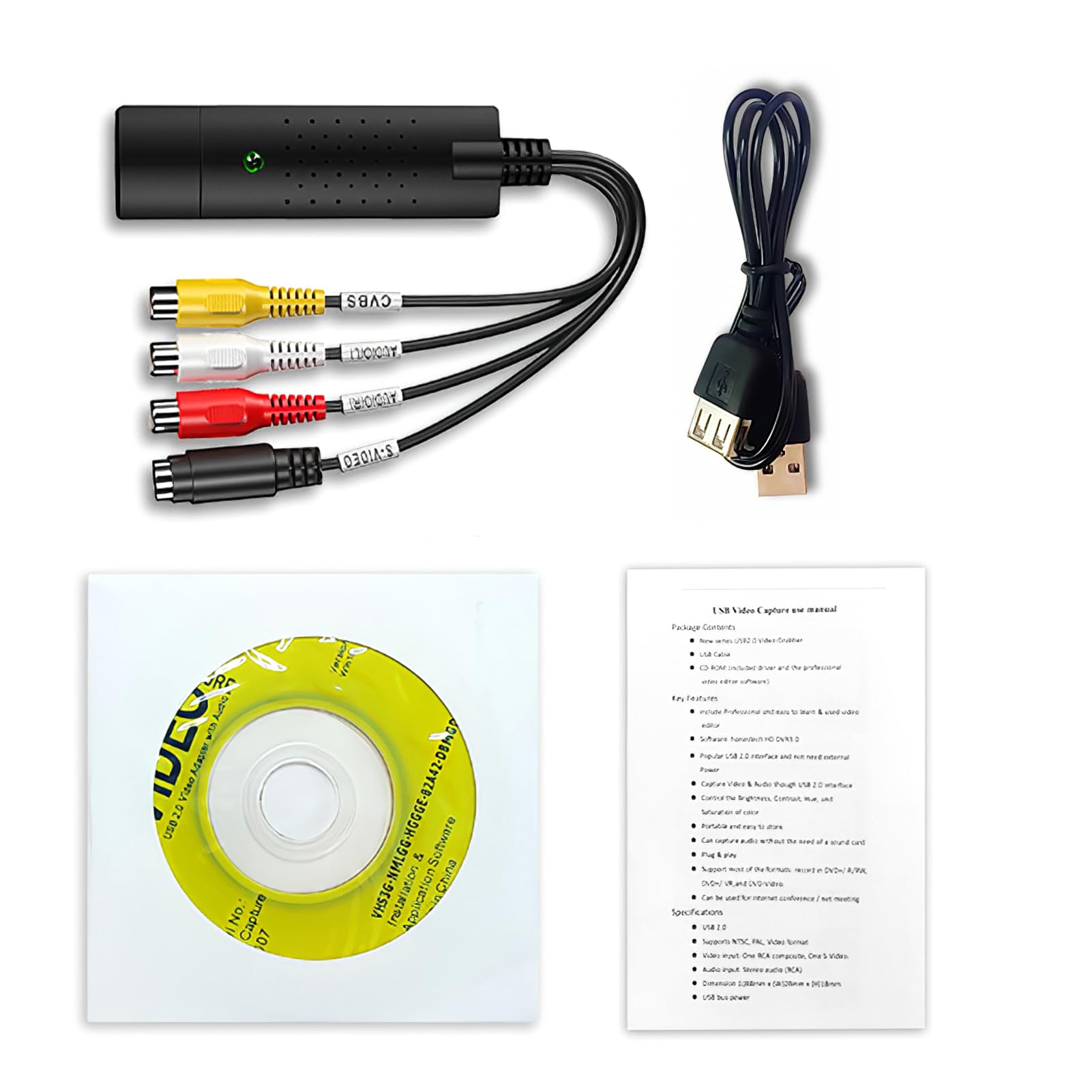 TWOBUDAudio Video Grabber USB 2.0 Video Adapter for Editing Plug Play Audio Video Converter Hi8 VHS to DVD Digitize for Mac and Windows 10 with Scart/AV Converter Adapter