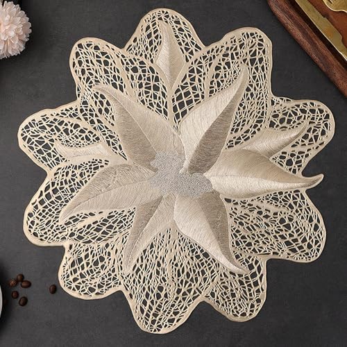 Image of Dakshya Industries PVC Waterproof Round Table Placemat & Table Runner Combo Set | 6 Round Table Mats (38 x 38 cm) + 1 Table Runner | Heat Resistant, Washable, Non Slip Dining Table Decor (Bellmont)