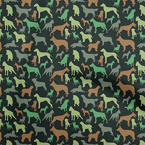 oneOone Cotton Cambric Dark Green Fabric Floral & Puppies Sewing Craft Projects Fabric Prints By Yard 42 Inch Wide