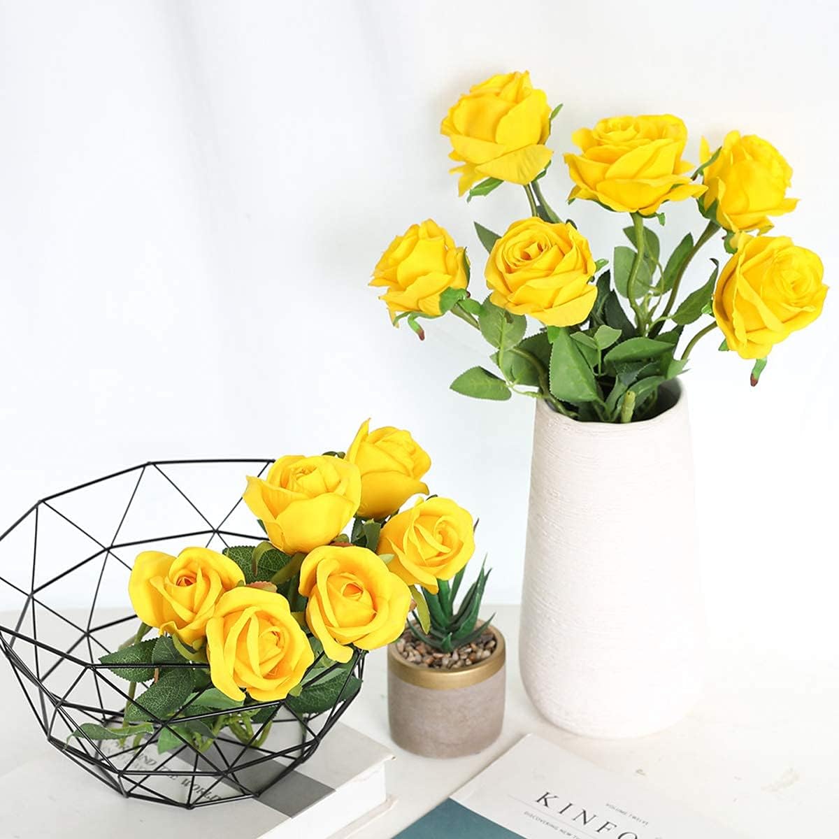 Hawesome 12PCS Artificial Silk Flowers Realistic Roses Bouquet Long Stem for Home Wedding Decoration Party (Yellow 1) - Image 5