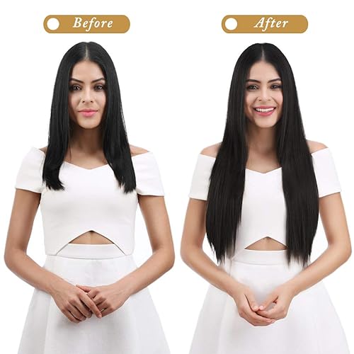 Miniatura 4 de REECHO - Extensiones de pelo liso con clips, extensiones de pelo sintético de 24 pulgadas para mujeres, 5 clips por pieza, negro natural