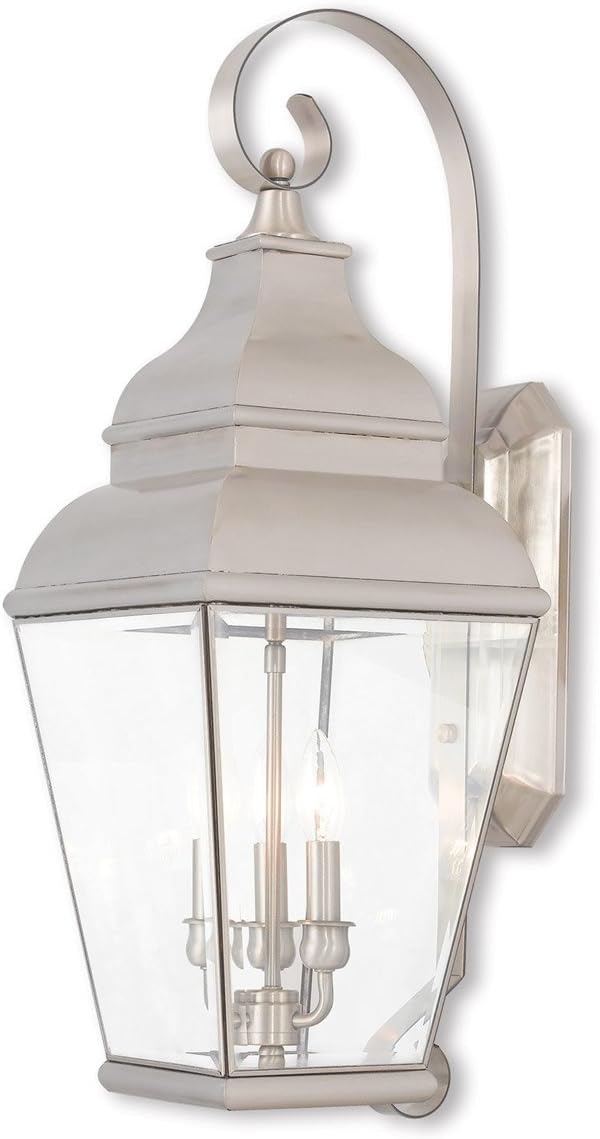 Livex Lighting 2593-07 Exeter 3 Light Outdoor Bronze Finish Solid Brass Wall Lantern with Clear Beveled Glass