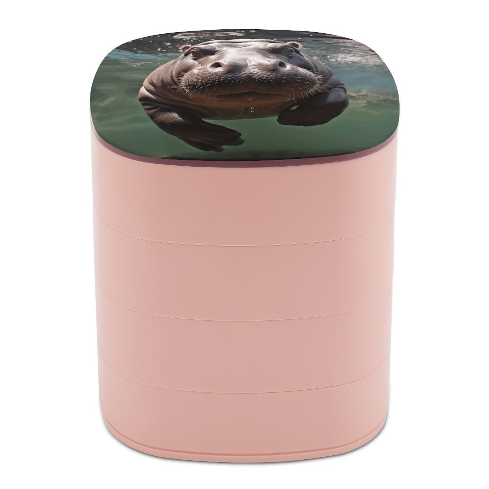 VstaDank Diving Hippo Jewelry Box with Mirror Travel Small Jewelry Case for Women 4-Layer Rotatable Jewelry Organizer Storage Box Portable Jewelry Storage Case for Rings Earrings