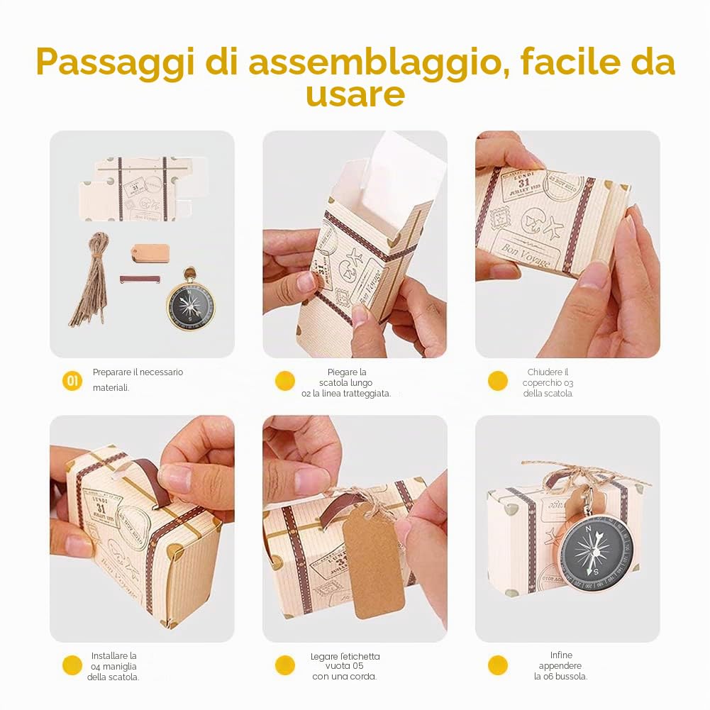 Confezione Regalo Bussola da 20 Pezzi, Scatole a Forma di Valigia con Etichette Kraft Souvenirs Decorativi per Festa Nuziale da Viaggio(Oro rosa)