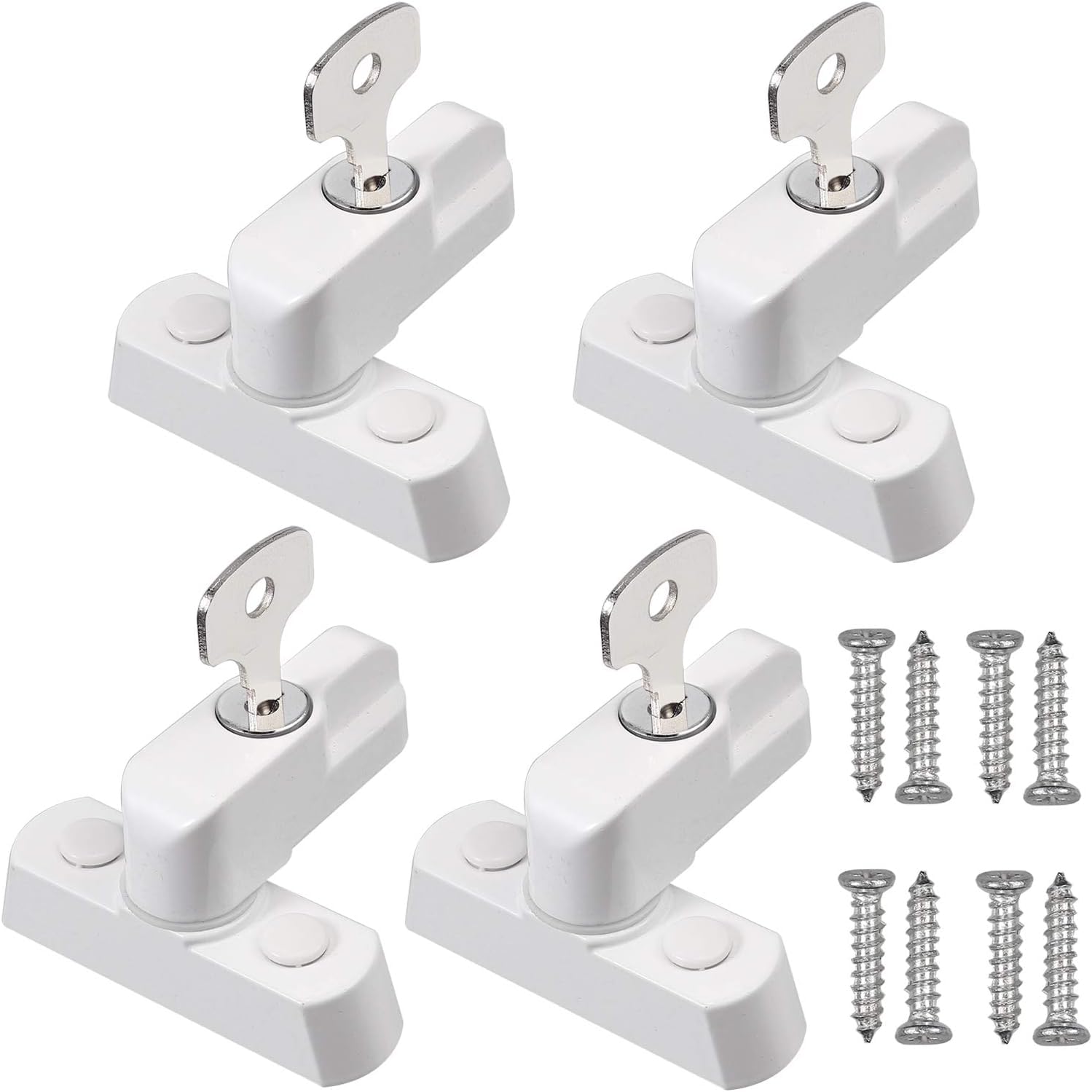 Neoteck 4 pcs Seguridad para Ventana Cerradura de Puerta con Llaves Blanco Zinc Fuerte Funde Aleación Extra Lock Seguro para Varios UPVC de Puerta y Ventana y Seguridad Doméstica