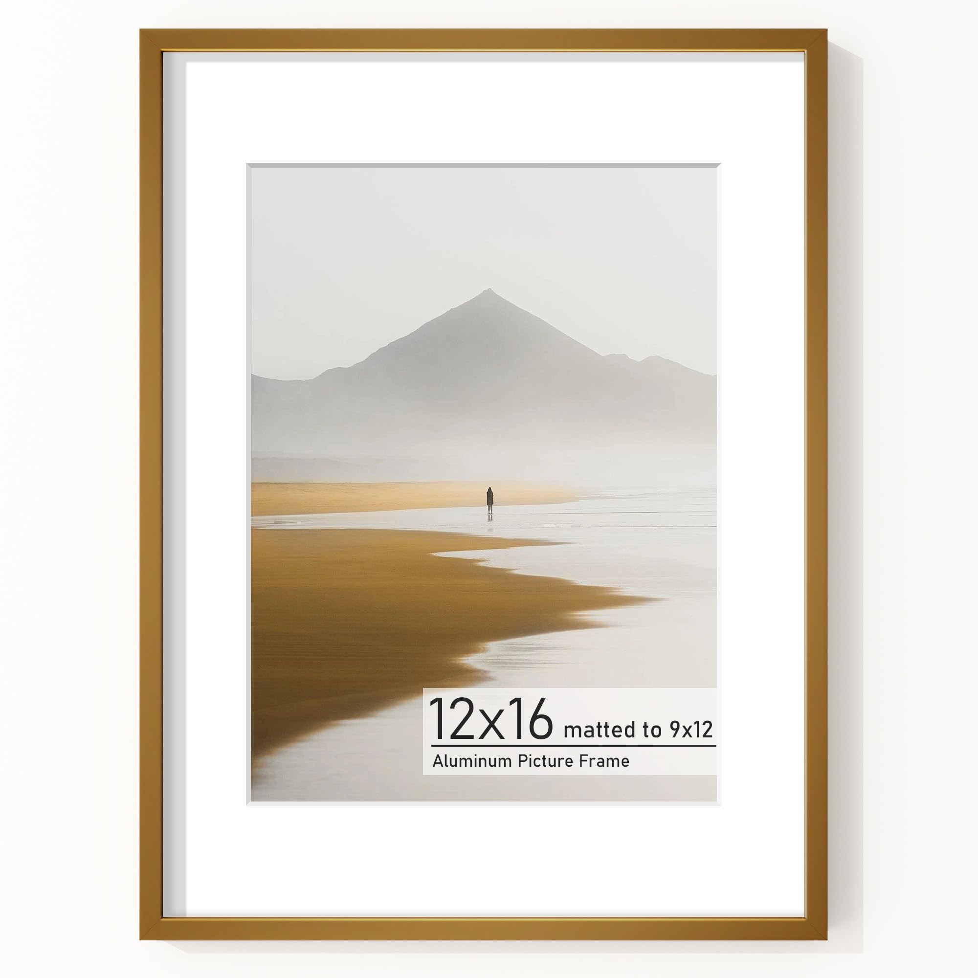 Acovy 12x16 Picture Frame, Aluminum Photo Frame Matted to 9x12, 12 x 16 Poster Frame with High Definition Tempered Glass, Metal Frame for Wall, Wall Hook Included