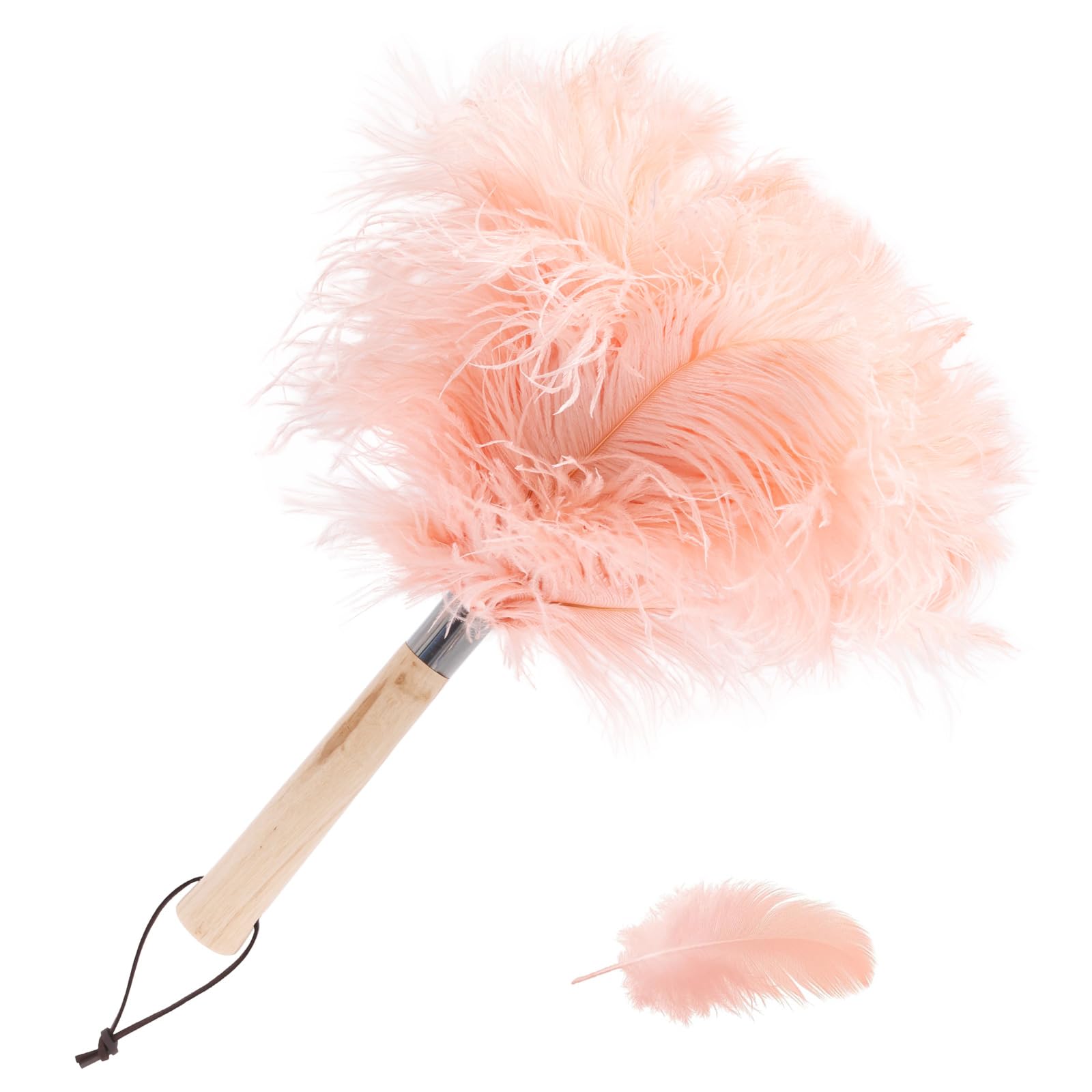 Wameitf Pink 38 Cm Ostrich Feather Dusters, Wooden Handle Fluffy Feather Duster, Dust Cleaning Tool For Office, Home Living Room, Bookshelf, Keyboard, Dashboard