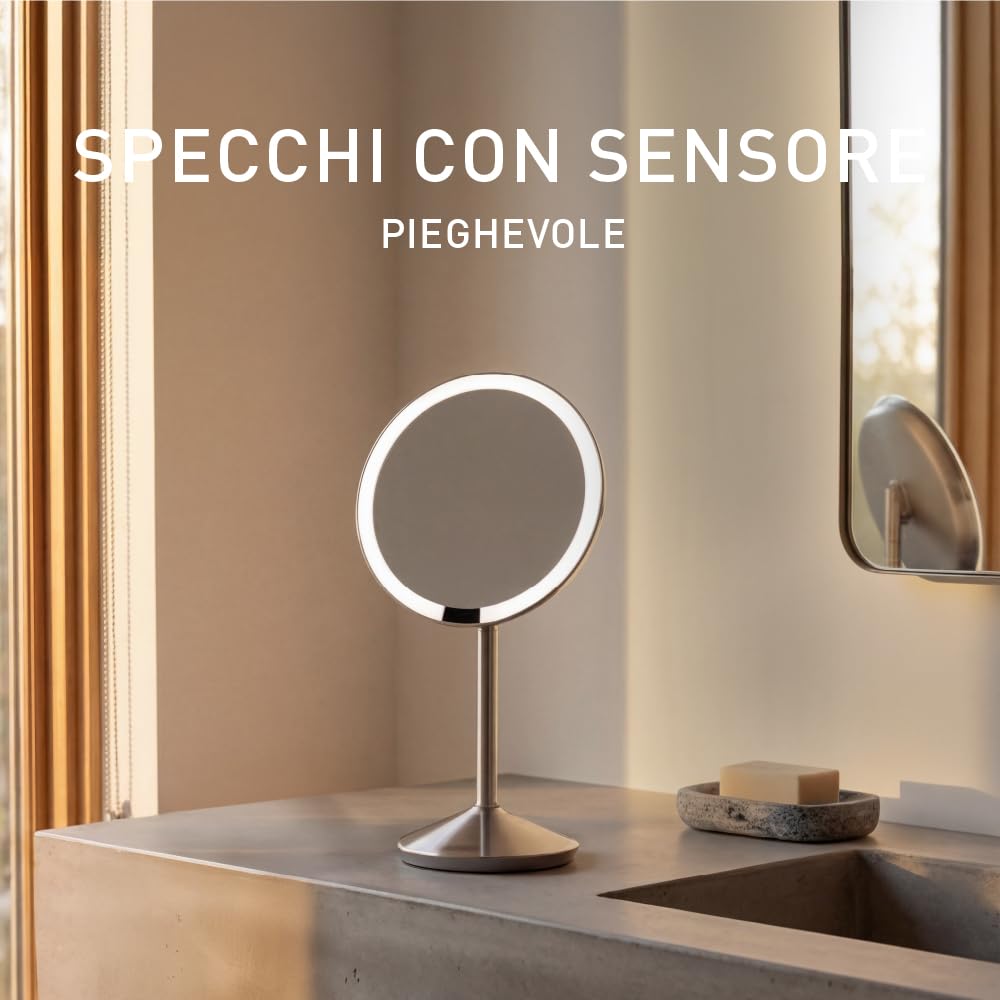 simplehuman ST3004 specchio con sensore pieghevole, acciaio inox spazzolato