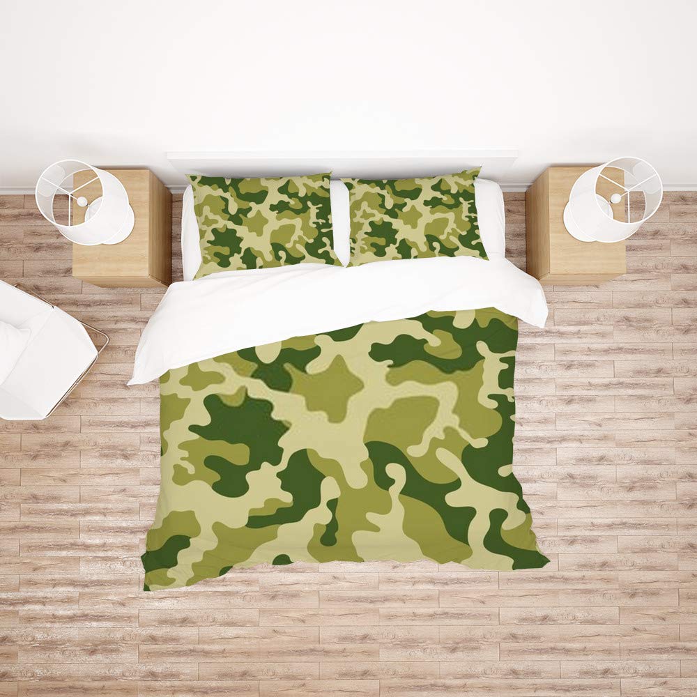 Parure de lit motif camouflage militaire King 3 pièces en polyester ultra doux pour chambre