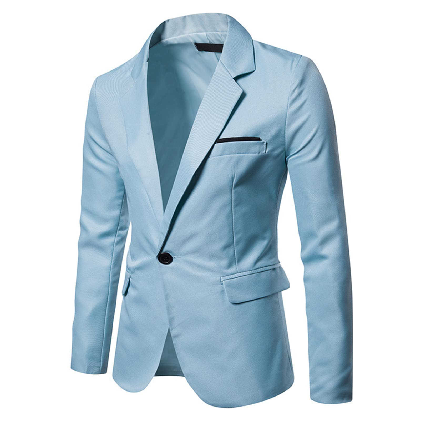 Men's Lightweight 1 Button Sport Coat Casual Solid Slim Fit Suit Jacket Notch Lapel Business Party Blazer (Light Blue,Small)