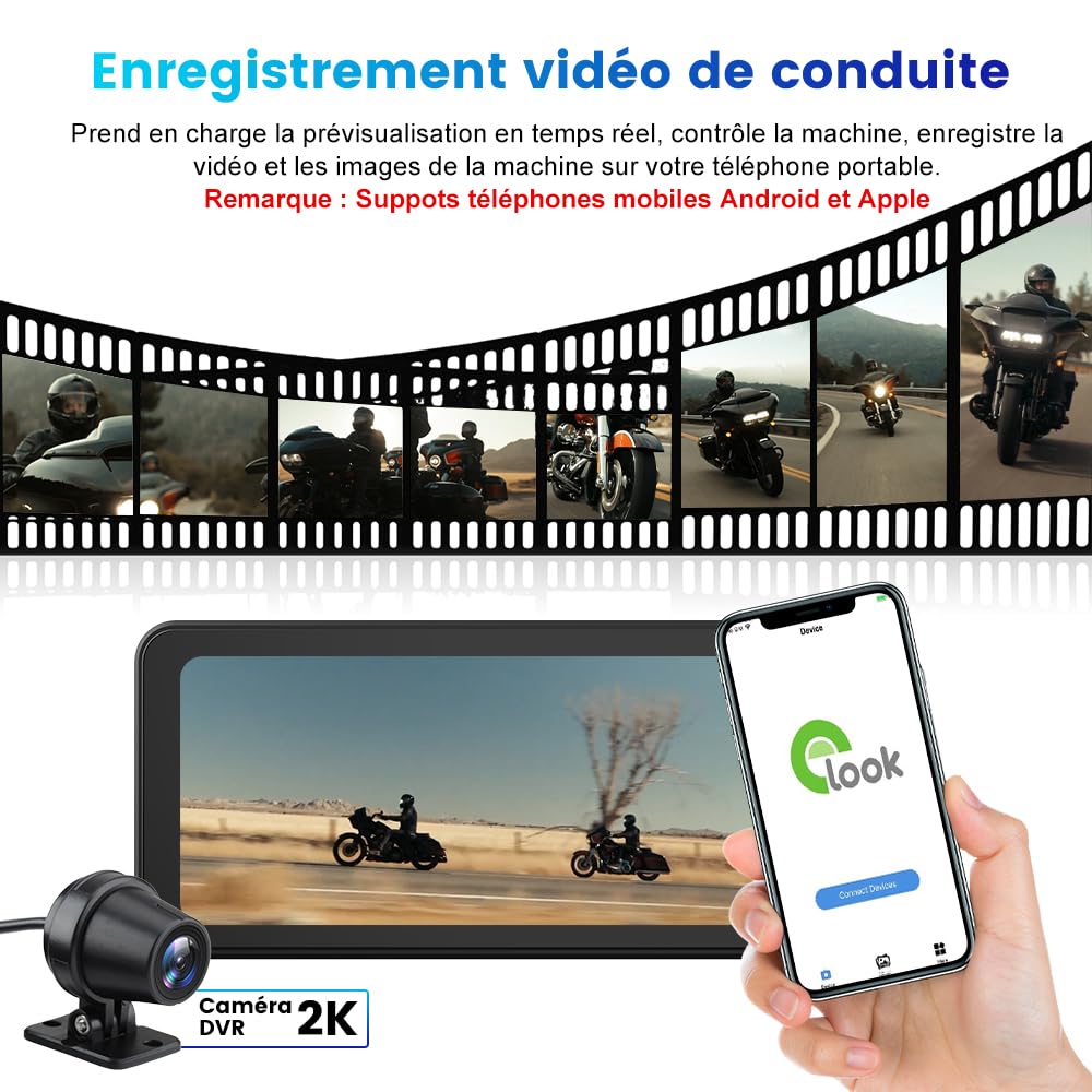 AWESAFE Moto CarPlay & Android Auto avec GPS, écran 6,25" étanche IPX8, caméra DVR 2K, AHD 1080P arrière, capteur de Pression intégré, enregistreur de Trajet, Bluetooth