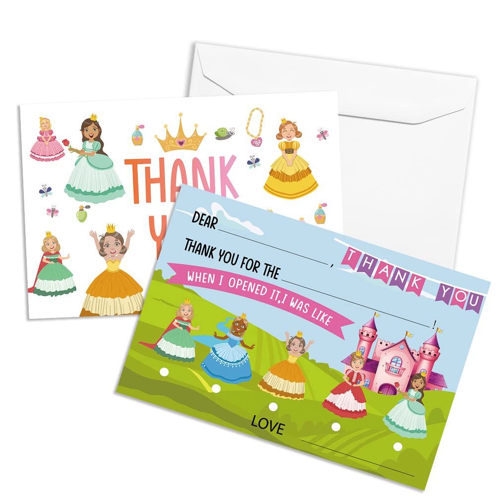 QOFO Princess Castle Fill in the Blank Thank You Cards,Funny Thank You Notes,Gender Neutral Thank You Cards,For Birthday Party,Event,or Holiday Use,Thank You Notes with Envelopes Set of 25-GXK03