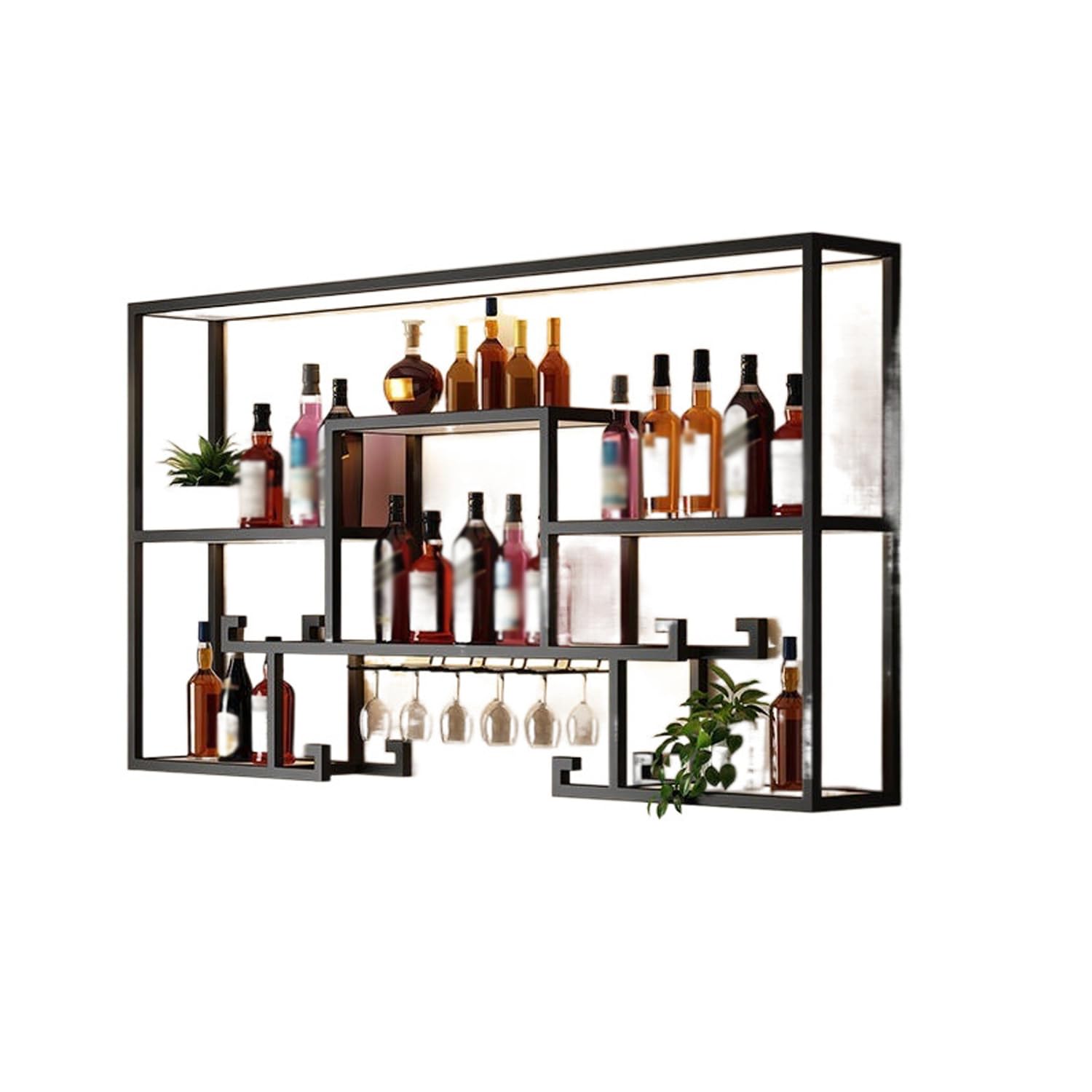 Casier à vin mural en fer et rangement bouteille de cuisine avec support verre