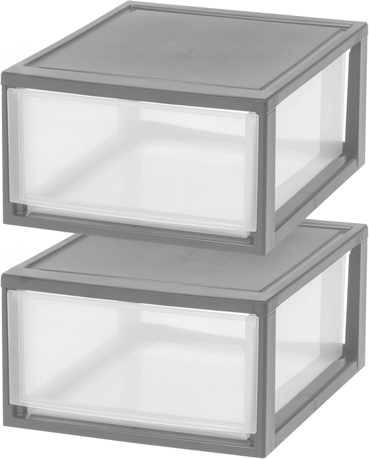 (2 Pack) 30 Qt Large Plastic Storage Drawers, Under Bed Bins with Clear View, Stackable Modular Organizer for Closet Shelf, Sturdy Container for Home Organization