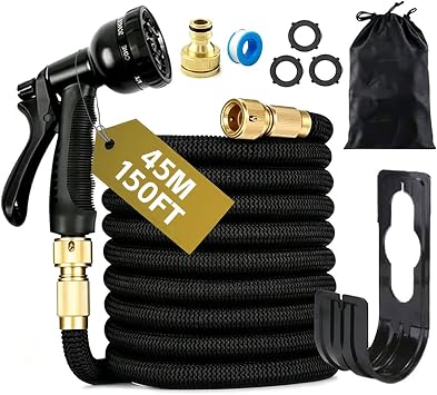 Expandable Garden Hose150FT 45M- Hosepipes for Garden Hose Pipe with 8-Way Spray Nozzle 3/4" & 1/2" Connectors for Outdoor Gardening, Lightweight Durable, Lawn Care & Home Use