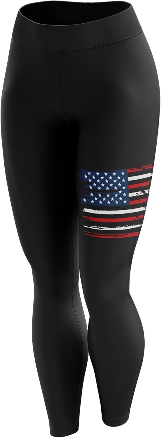 Tactical Pro Supply American Flag Leggings for Women, Workout High Waist Yoga Pants for Ladies