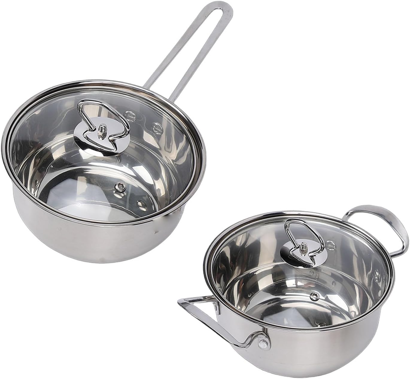 Pssopp 2Pcs Cooking Pots Set, Stainless Steel Double Handle and Single Handle Pot with Lids for Soup Milk Meal Preparation