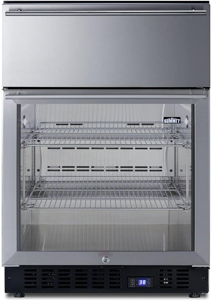 Summit Appliance SCR615TD Commercially Approved 4.76 Cu.Ft. Undercounter 24" Wide Built-In Beverage Refrigerator with Glass Door and Upper Refrigerated Drawer Compartment