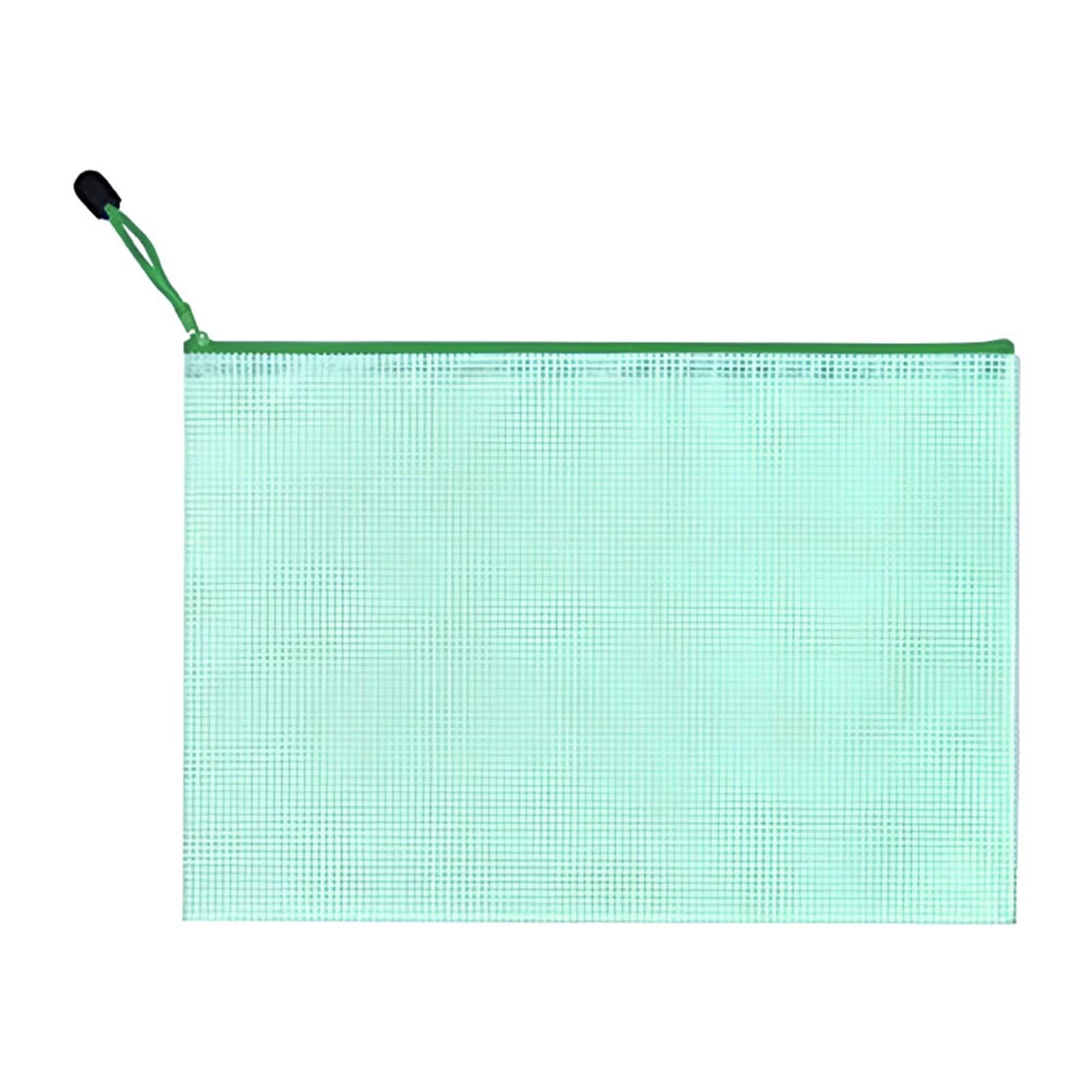Borse con zip a rete Sacchetto con cerniera in rete 10 pezzi, sacchetto con cerniera in rete A3, 10 colori, sacchetto di plastica for organizzare materiale scolastico e for ufficio(Green)