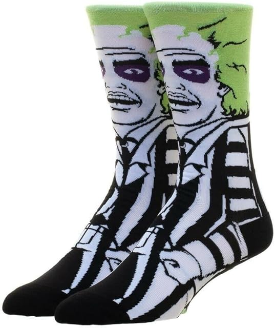 EZB Horror Film Character Crew Socks | Gift Idea for Men & Women | Size 5-10 | Beetlejuice