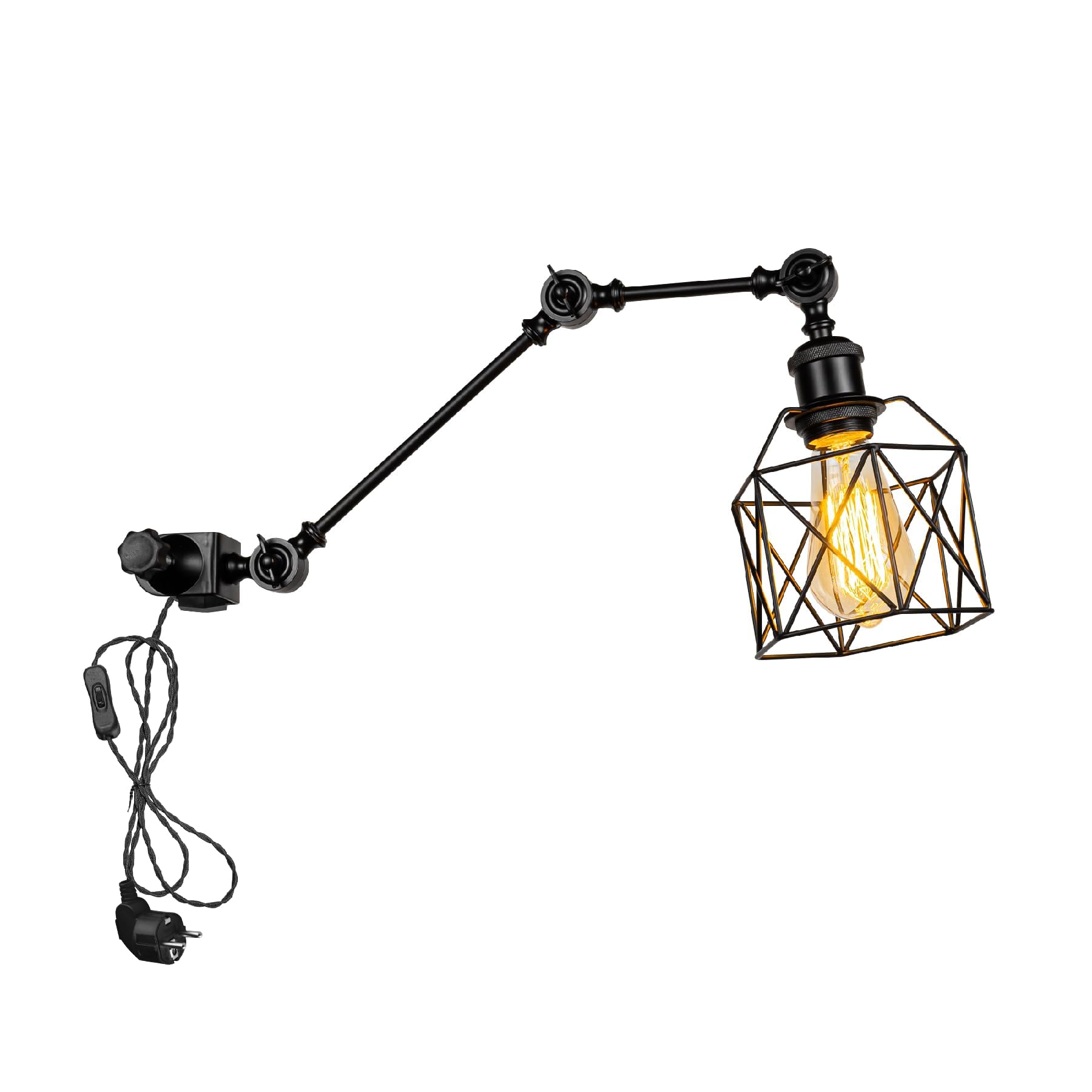 Lampada industriale a morsetto con cavo interruttore da 2,5", clip regolabile su lampada da lettura, lampada da comodino dimmerabile, con braccio flessibile, per scrivania, comodino, mensola