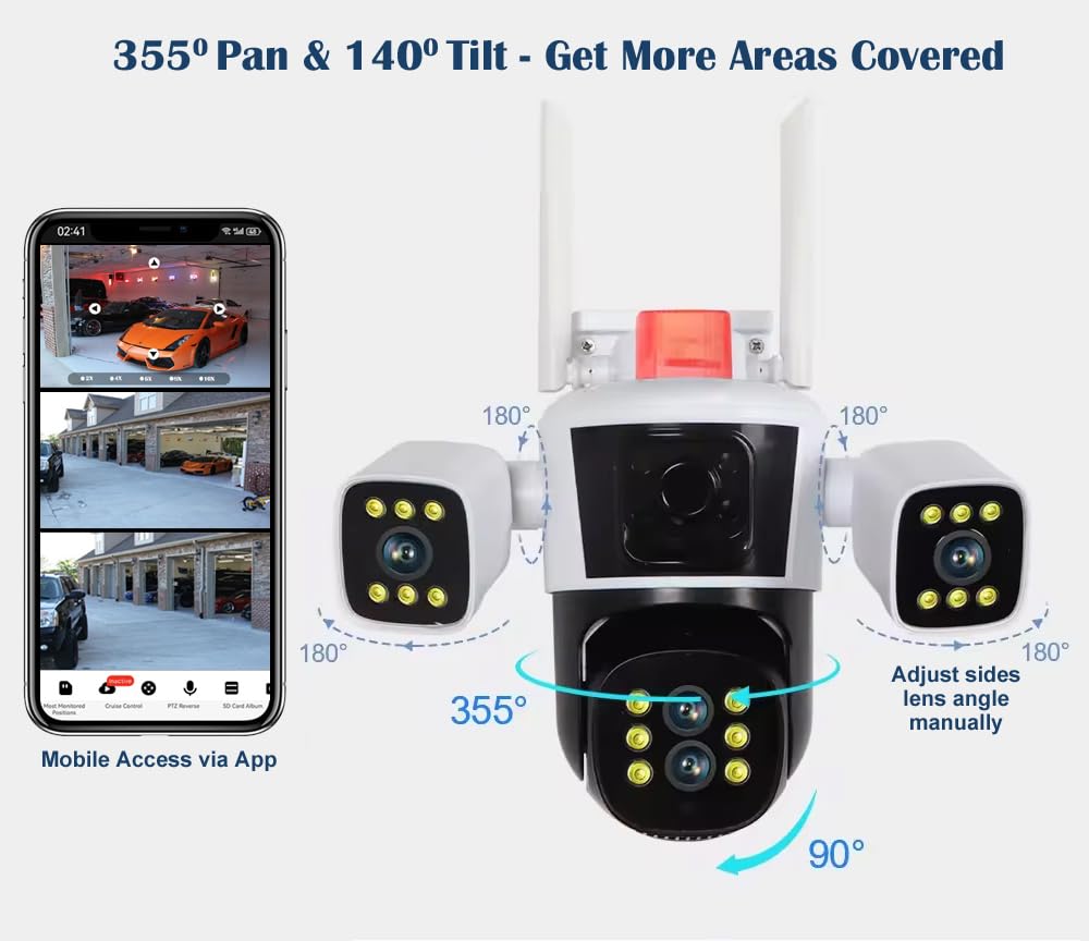 IFITech 4 Lens Wired & WiFi 16MP PTZ Security Camera with Ultra-Wide Angle | 10X Optical Zoom & 2.4GHz WiFi Compatible | Ai Auto Tracking, Color Night Vision, Two-Way Audio, IP66 Waterproof