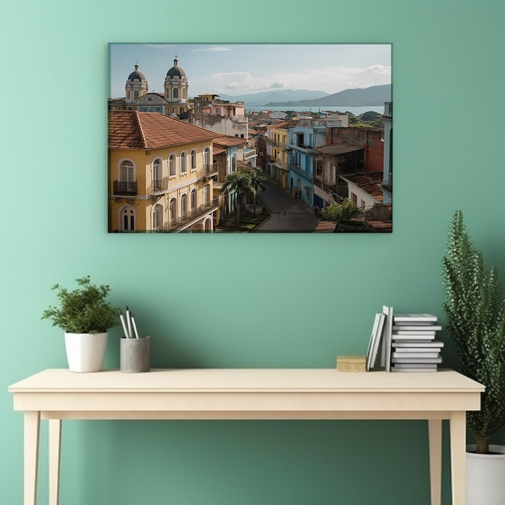 Canvas for Living room. Olinda's Multicolored Charm: Where History, Religion, and Tranquil Cityscapes Converge, 27 x 18 inch Canvas Wall Art - Ready to Hang - 69x46 cm (27x18 inch)