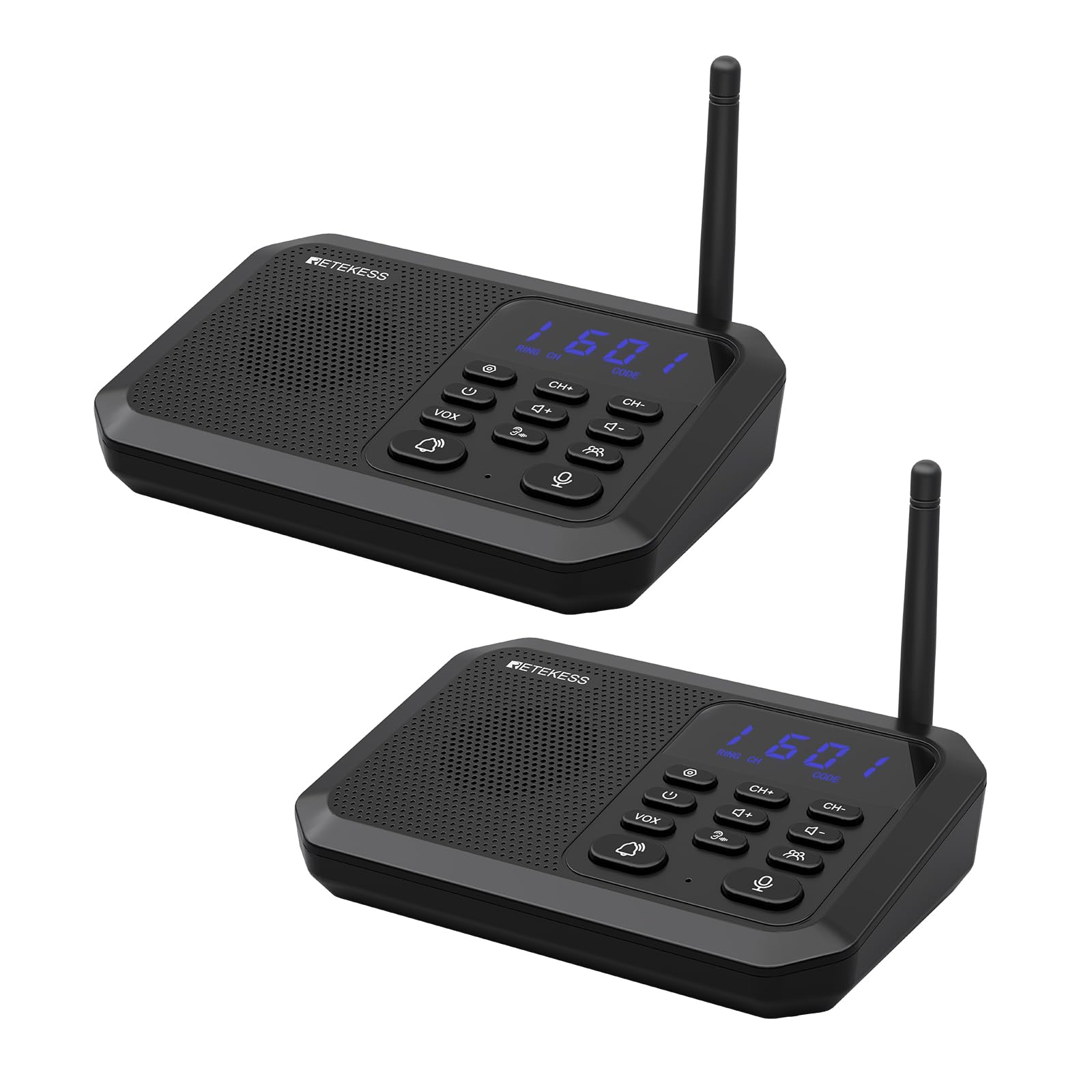Retekess TH201 Intercom System, Interphone Domestique sans Fil (2 Pieces) | Adapté Usage Domestique et Commercial, Qualité Sonore Ultra-Haute, Facile à Installer, Distance Travail 2000 m