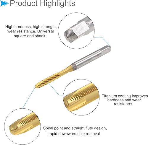 Miniatura 5 de CoCud Tapones de punta en espiral, rosca métrica M3 x 0.5, acero de alta velocidad 6542 con revestimiento de titanio - Aplicaciones para taladrar