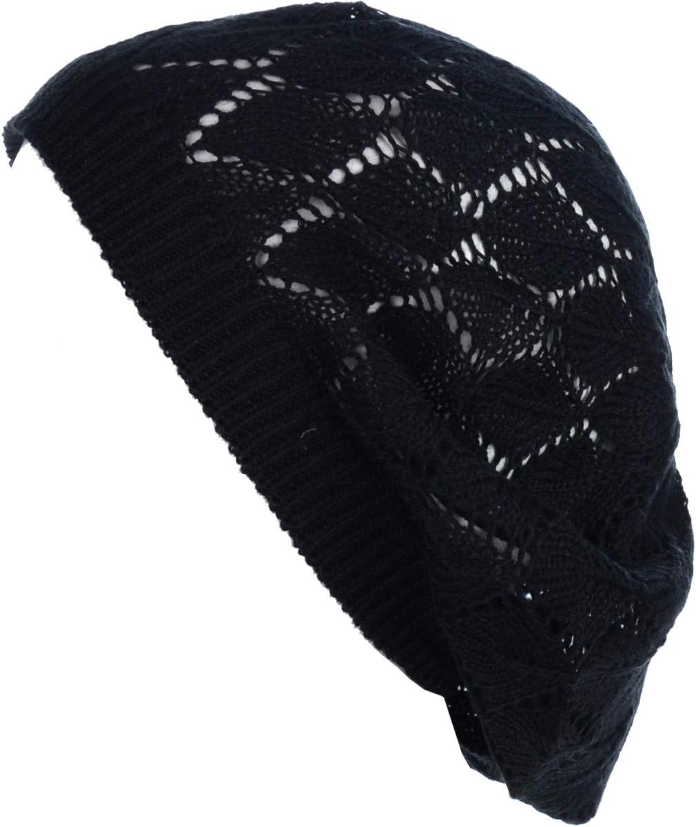 BYOS Chic Soft Knit Airy Cutout Lightweight Slouchy Crochet Beret Beanie Hat