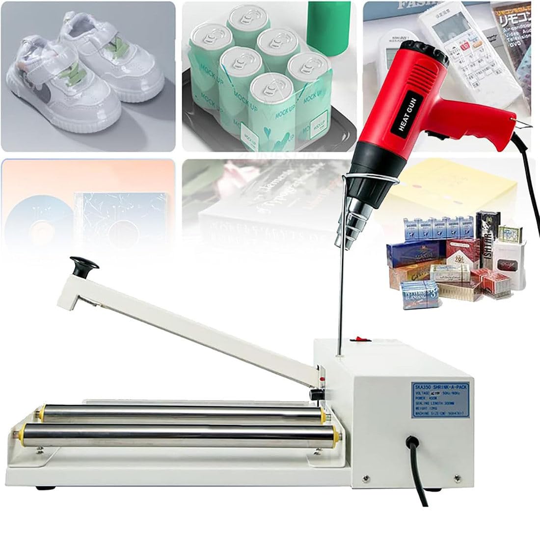 Schrumpffolienmaschine, 450 W/530 W/800 W Schrumpffolienversiegelungsgerät Mit Heißluftpistole, Heißsiegelmaschine, Schrumpffolien-Schrumpffolienversiegelungsgerät für PVC-POF-Folie,SKA600