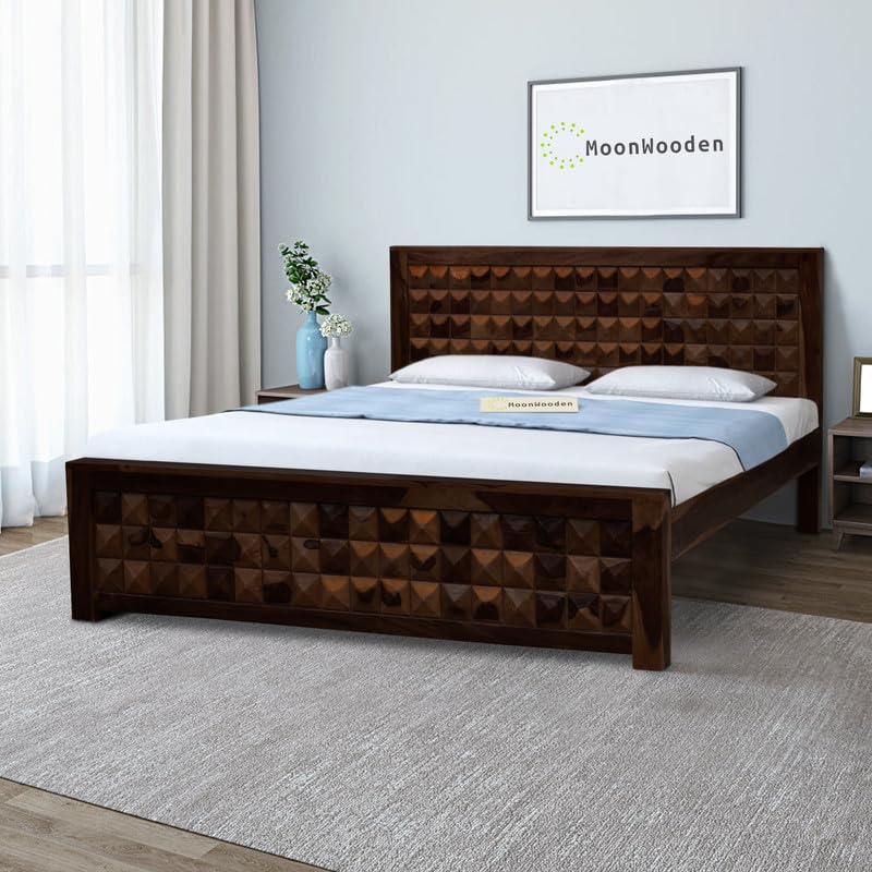 MoonWooden Solid Sheesham Wood King Size Bed Without Storage Wooden Double Bed for Bedroom Living Room Home (Walnut Finish) (B0D8J3LLBW) Amazon Price History, Amazon Price Tracker