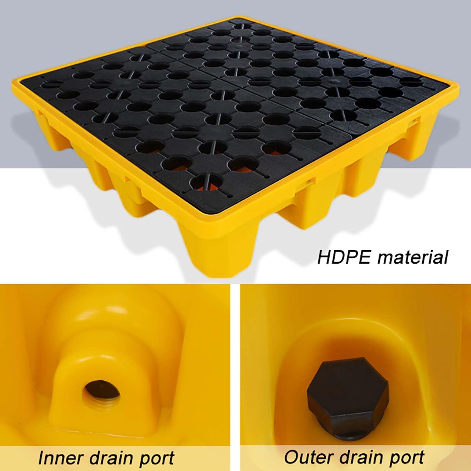 Pallet industriale per deposito di liquidi e fusti di olio - Piattaforma a prova di perdite con porta di scarico, accesso per carrello elevatore resistente, griglia rimovibile per laboratorio e