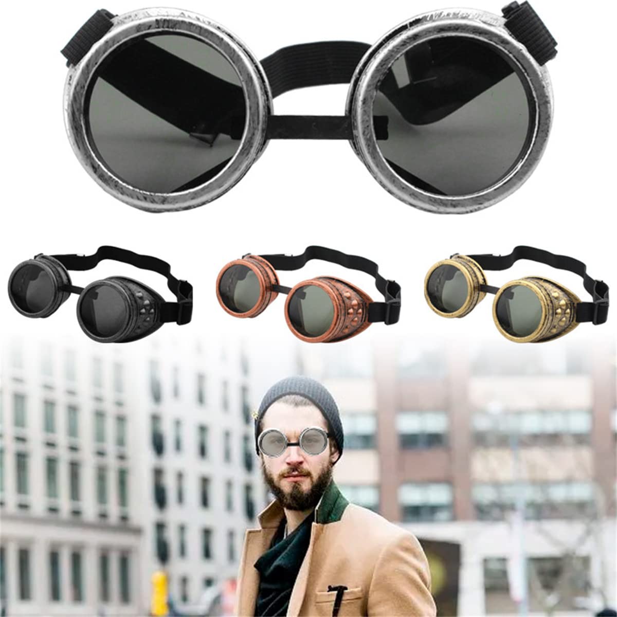 Cntqiang 4 Pieces Victorian Retro Steampunk Gothic Goggles for Women Men Goggles Halloween Cosplay Party Costumes Accessories