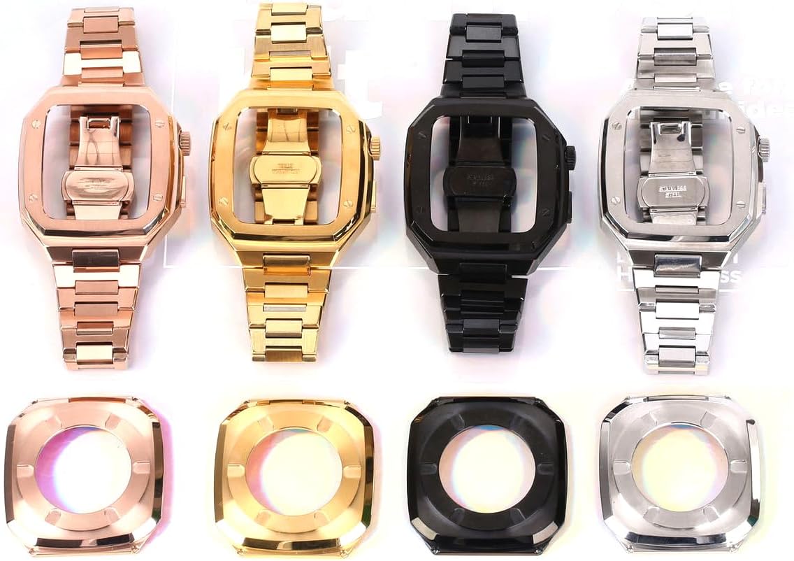 Stainless Steel Watch Band Set，For Apple Watch 44mm 45mm 9 8 7 6 SE 5 4 Series Watch Modification Kit Metal Watch Case