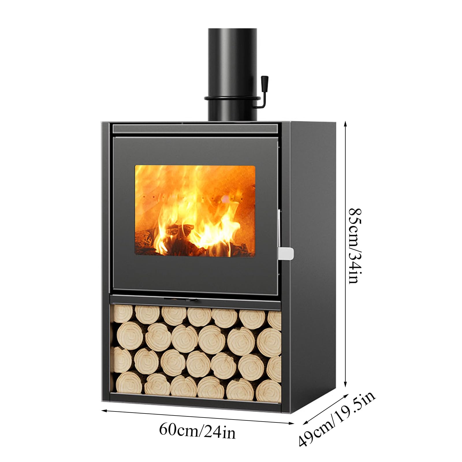 Poêle à Bois 15KW en Fonte Multi-combustibles éco-Conception 60 x 49 x 85 cm