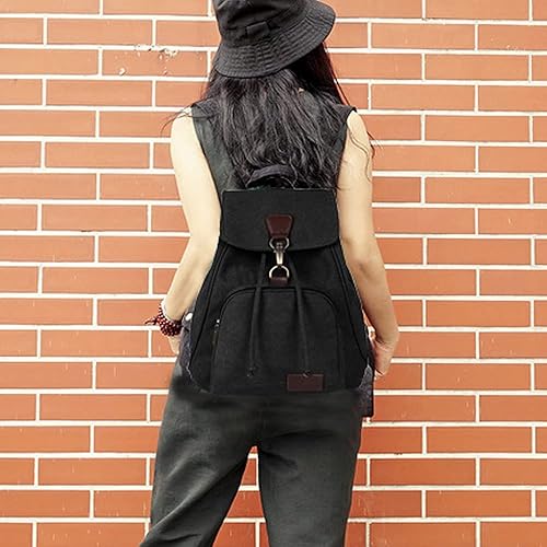 Miniatura 2 de WITERY Mochila de lona para mujer, mochila casual para computadora, Negro -, Tamaño único, Vintage