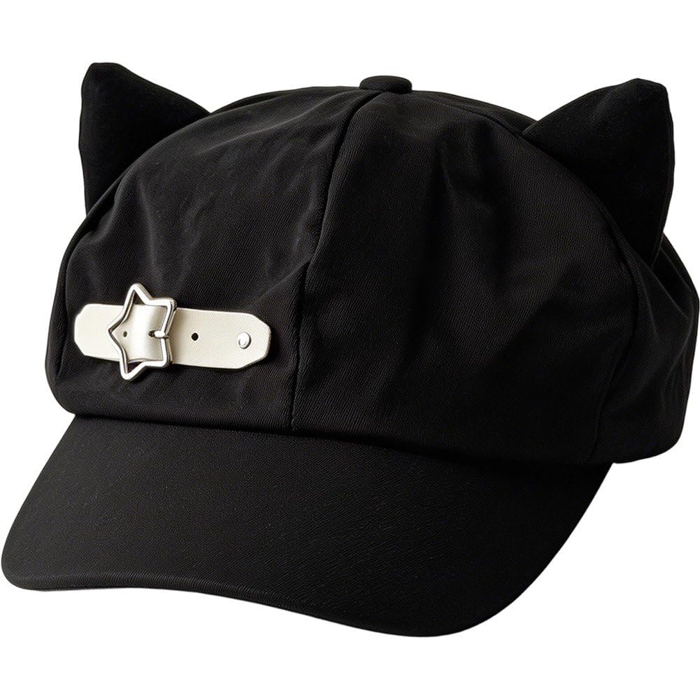 Sslvya Cute Cat Ear Beret Hat Y2k Painter Hat Vintage Versatile Octagonal Hat Trendy Newsboy Hat for Women