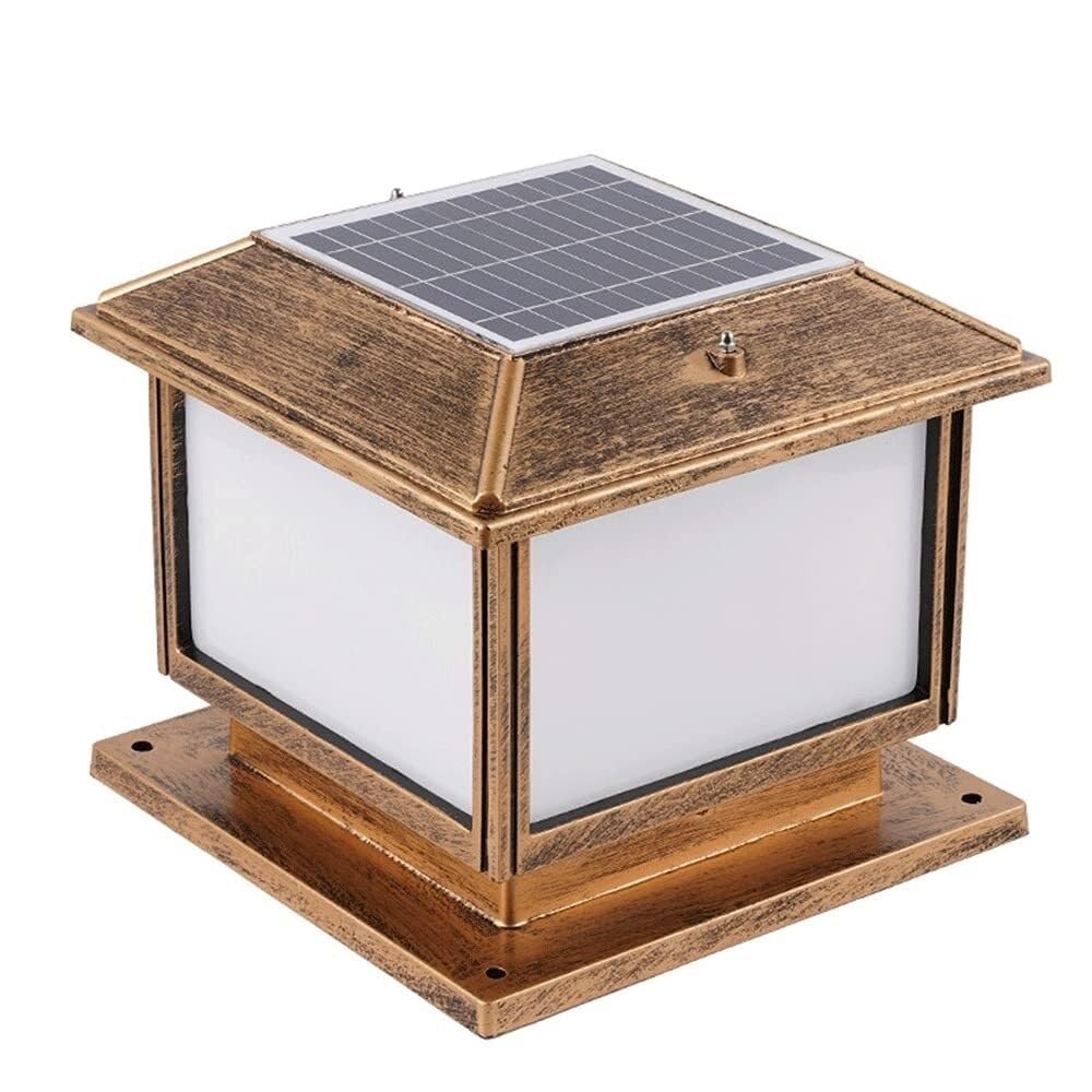Classical Solar Post Cap Light for Outdoor Deck Adjustable Pillar Headlight in 4 Colors with Remote Control for Garden Lantern Fence Pedestal Bronze (11.8in*9.8in)