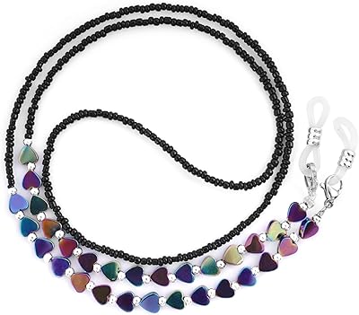 BILIONE Beaded Eyeglass Chain with Heart-shaped Shungite, Eye Glasses Holders Around Neck, Glasses Strap for Women