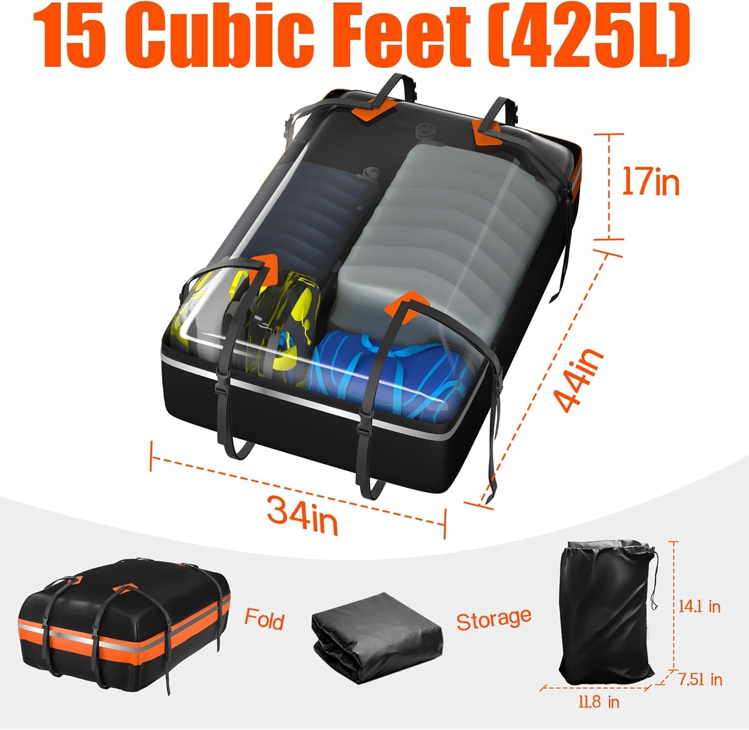 Box da Tetto Auto per VW Golf Sportsvan 2014-2020, Bagaglio da Tetto Impermeabile Borsa da Tetto Portapacchi Pieghevole per Trasporto di Bagagli